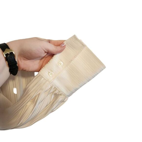 FRAME- Women’s Shirred Silk Neck-Tie Blouse in Off White, Size Large - Picture 6 of 13